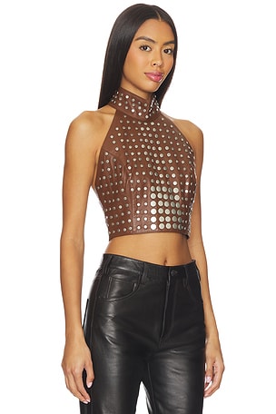 Understated Leather Studded Top in Brown