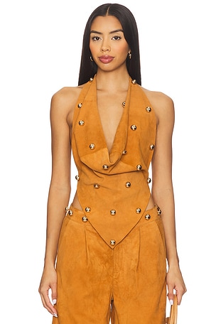 Dome Studded Halter Top Understated Leather