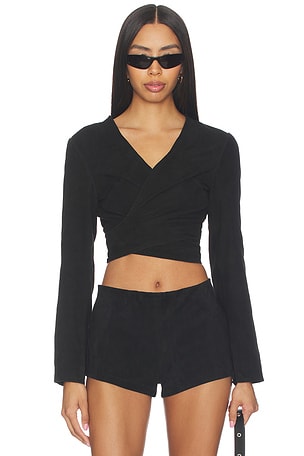 x REVOLVE Long Sleeve Wrap Top Understated Leather