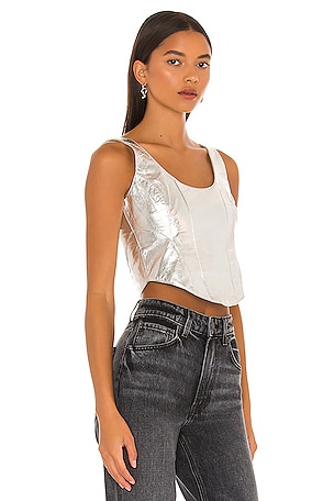 Understated Leather Mustang Bustier in Metallic Silver