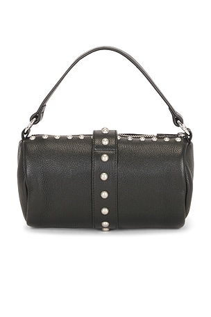 Understated Leather Mini Buckle Handbag in Black