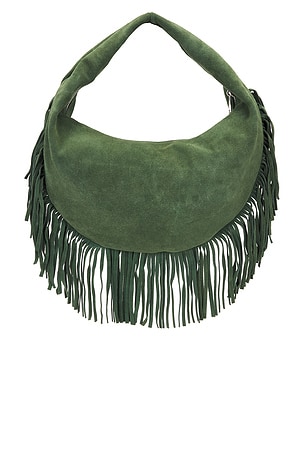 Understated Leather Fringed Hobo Bag in Green