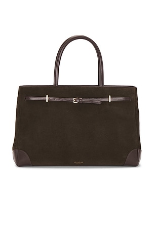 VERAFIED Suede Book Tote Bag in Brown