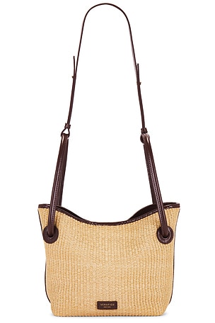 Leather-Trimmed Raffia Bucket Bag VERAFIED