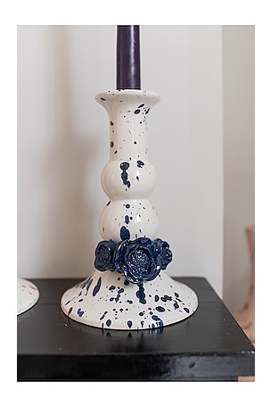 Vaisselle Lumiere Candle Holder 3d Flowers in Navy