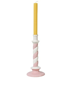 Vaisselle Tall Candle Stripe Holder in Pink