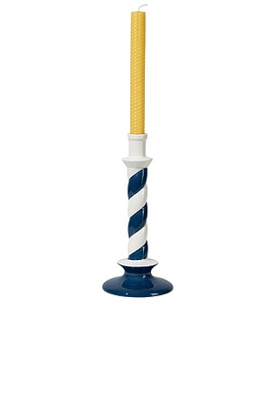 Vaisselle Tall Candle Stripe Holder in Navy