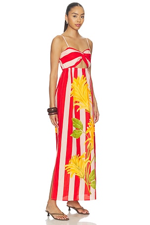 Verandah Twist Draped Maxi Dress in Red,Pink