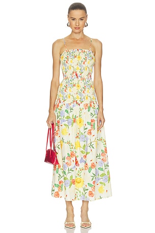 Smocked Cotton Satin Maxi Dress Verandah