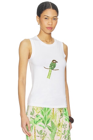 Verandah Hand Beaded Parrot Tank in White