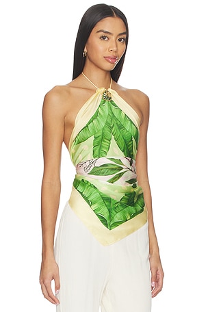 Verandah Crystal Scarf Blouse in Yellow, Green. Size XS. Also