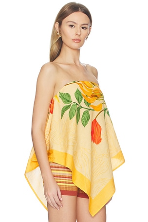 Verandah High-low Linen Scarf Blouse in Mustard,Orange