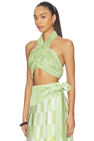 Verandah Plisse Halter Blouse en Sauge