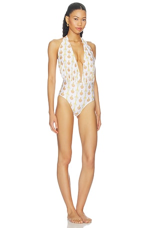 Verandah Plunge Neck Maillot in Ivory