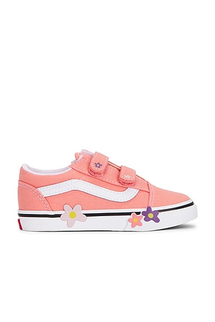 Vans Toddlers Old Skool V Flower Sneaker in Pink. Size 5. Also