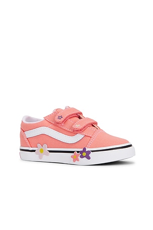 Vans Toddlers Old Skool V Flower Sneaker in Pink. Size 5. Also