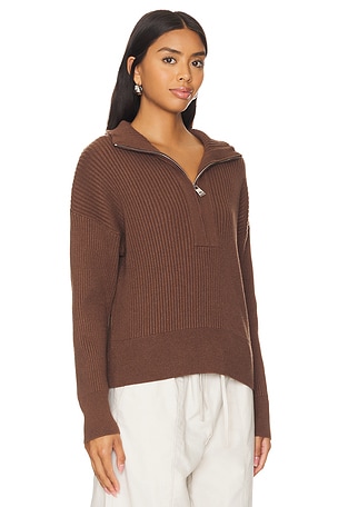 Varley Janie Half Zip Knit Sweater in Brown