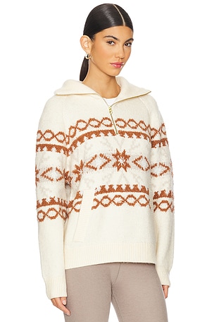 Varley Cai Fairisle Half Zip Sweatshirt in Beige