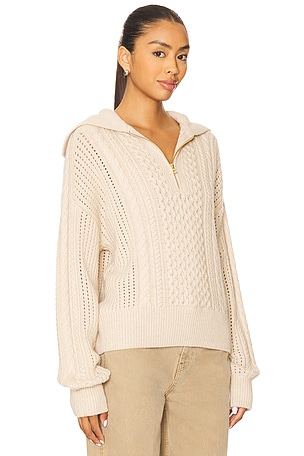 Varley Camello Relaxed Cable Half Zip Sweater in Beige