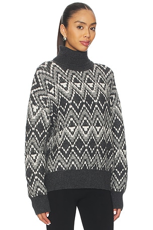Varley Ida Relaxed Fairisle Rollneck Sweater in Charcoal