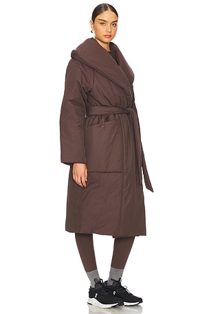 Varley Ana Long Wrap Puffer Coat in Brown