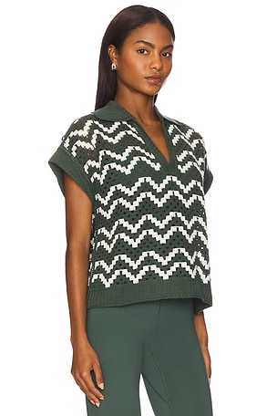 Varley Joelle Crochet Polo Top in Green. Size S. Also
