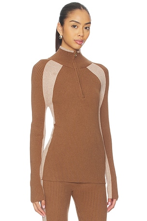 Varley Bellings Half Zip Knit Top in Brown