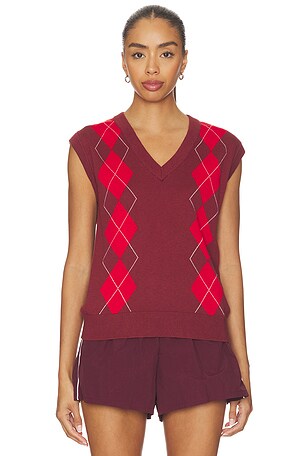 Varley Ruben Argyle Knit Vest Top in Burgundy