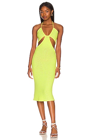 Victor Glemaud Cut Out Halter Midi Dress in Neon Green REVOLVE