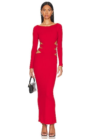 Boat Neck Long Sleeve Dress with Side Cut Outs Victor Glemaud