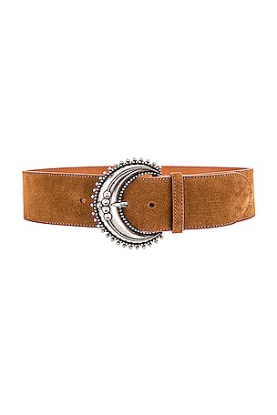 Veronica Beard Tan Suede Belt with Silver Moon Buckle Arch Suede Belt in Tan | Veronica Beard main image 3