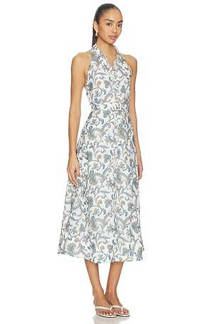 Veronica Beard Mackey Dress With Smocking in White,Blue