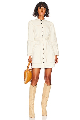 white christmas dresses Tilly Flower-embroidered Denim Mini Dress in Ecru M / Ecru main image 0