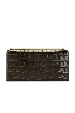 Veronica Beard Croc Embossed Barre Clutch in Dark Green