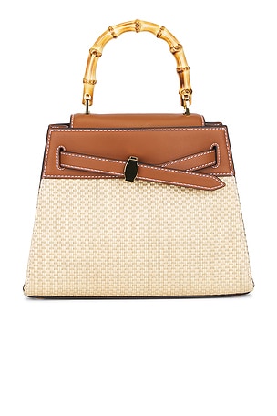 Veronica Beard Raffia Dash Top Handle Bag