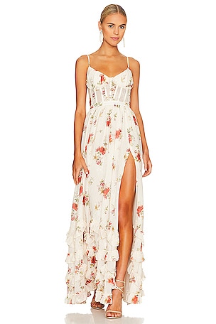 V. Chapman Carmen Gown in Natural Dainty Floral | REVOLVE