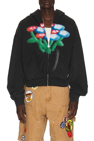 Spray Flower Zip Up Hoodie VANDYTHEPINK