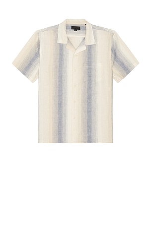 Vince Marina Stripe Short Sleeve Cabana Shirt in Blanco & Riveria Blue