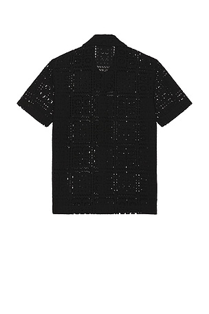 Vince Knit Crochet Short Sleeve Button Down Shirt in Black