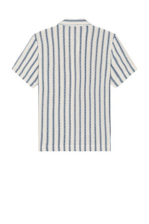 Vince Beach Stripe Knit Button Down Shirt in Blue,Cream