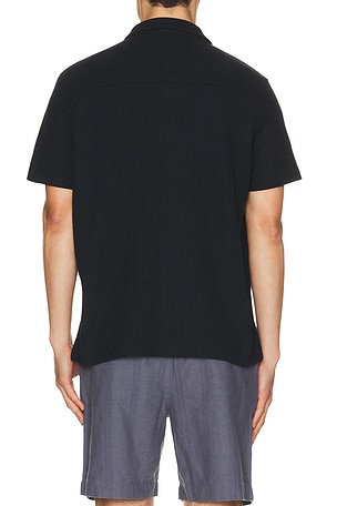Vince Macro Waffle Short Sleeve Shirt Button Down Cabana in Navy