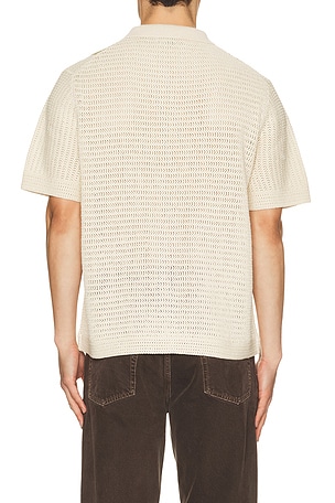 Vince Stripe Crochet Short Sleeve Button Down Shirt in Cream. Size S. Also