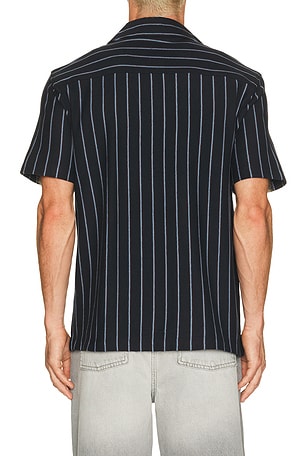 Vince Striped Terry Short Sleeve Cabana Shirt in Blue