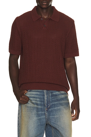 Seed Stitch Rib Short Sleeve Polo Shirt Vince