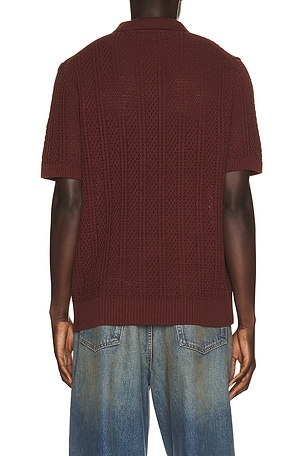 Vince Seed Stitch Rib Short Sleeve Polo Shirt in Red