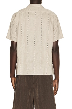 Vince Eyelet Stripe Linen Cabana Shirt in Brown