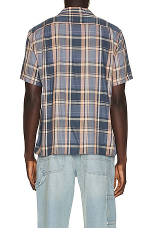 Vince Prine Plaid Cotton Blend Cabana Shirt in Blue
