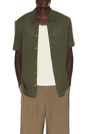 Pointelle Short Sleeve Button Down Shirt Vince