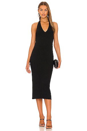 Vince Ribbed Halter Dress in Black | REVOLVE