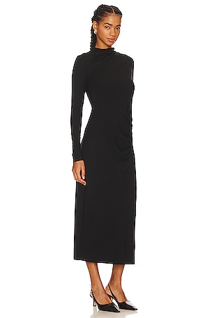 Vince Turtle Neck Rouched Dress in Black